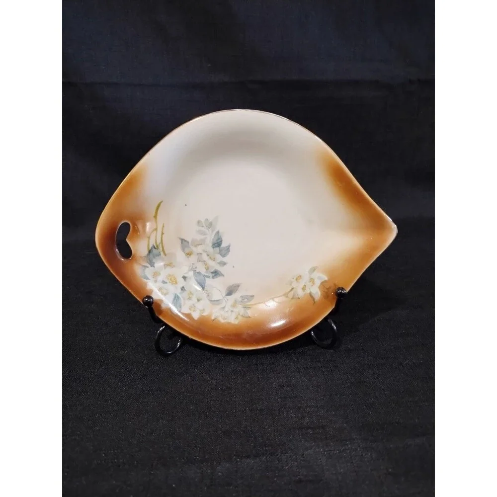 PV Vessra Germany Porcelain Sauce Dish with Underplate Painted Flowers Gold Rim